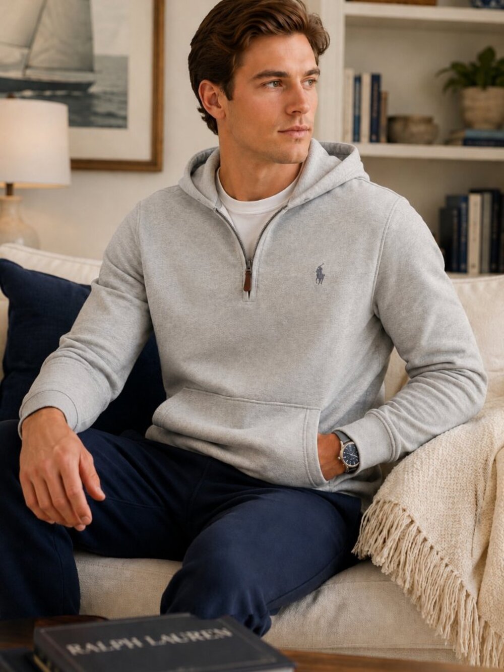 Polo Ralph Lauren Double Knit Quarter Zip Hoodie Gray Men’s Medium M